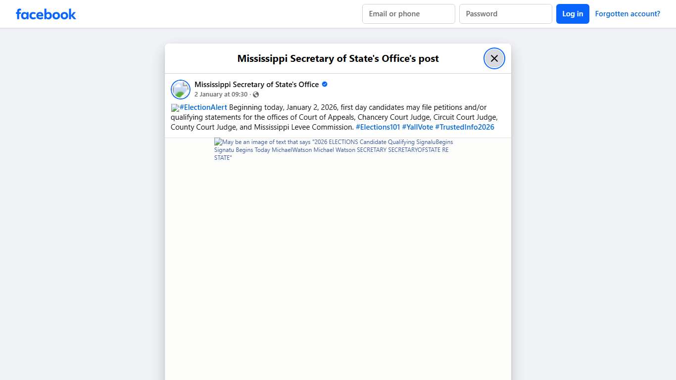 🚨#ElectionAlert... - Mississippi Secretary of State's Office Facebook