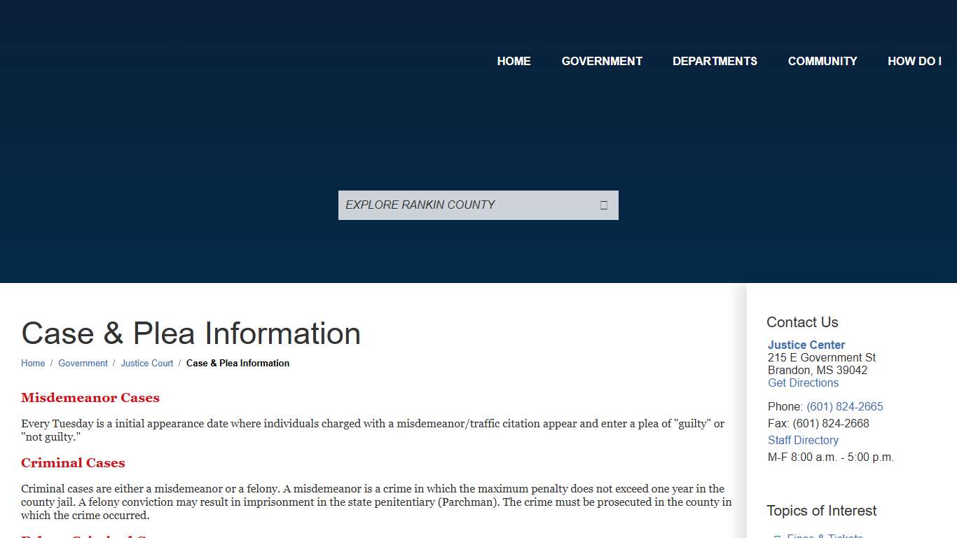Case & Plea Information / Rankin County, Mississippi